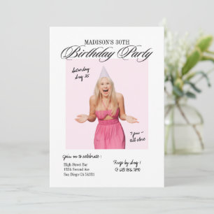 Moderne Schrift Pink Meilenstein Alter Geburtstags Einladung