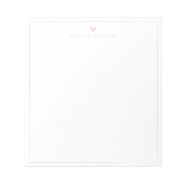 Moderne Schrift Rosa Herzrand Monogramm Notizblock (Vorderseite)
