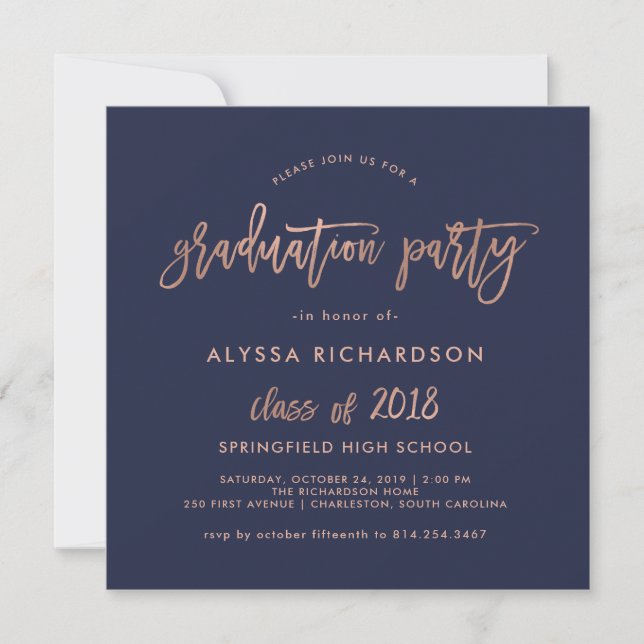 Moderne Schrift | Rose 2018 Graduation Party Gold Einladung (Vorderseite)