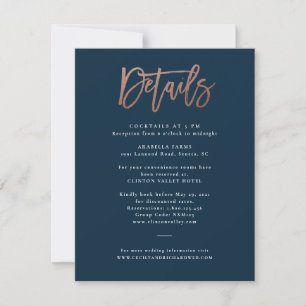 Moderne Schrift Roségoldene Hochzeitsdetails Einladung