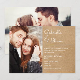 Moderne Schrift Rustikal Kraft 2 Foto Hochzeit Einladung