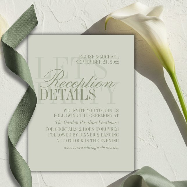 Moderne Schrift Sage Green Hochzeitsdetails Begleitkarte (Modern Script Sage Green Wedding Details Enclosure Card)