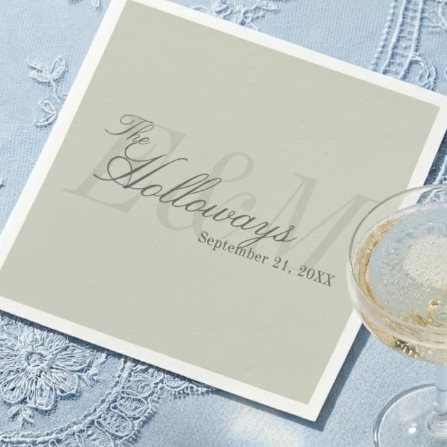 Moderne Schrift Sage Green Monogramm-Hochzeit Serviette (Modern Script Sage Green Monogram Wedding Napkins)