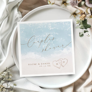 Moderne Schrift Sand Herzen Strand Paarschauer Serviette