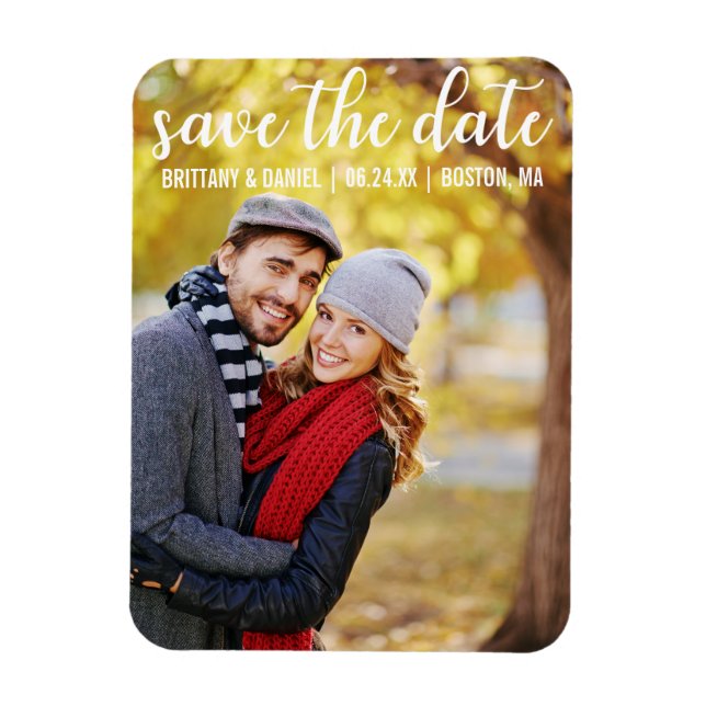 Moderne Schrift | Save the Date Couple Foto Magnet (Vertikal)