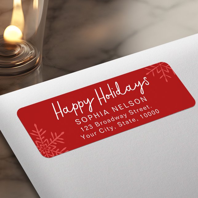 Moderne Schrift Schneeflocken Feiertage Rücksendea (Modern Script Snowflakes Holidays Return Address Label)