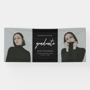 Moderne Schrift Schwarz 2-Foto-Abschlussfeier Banner
