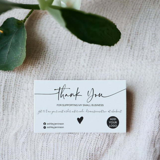 Moderne Schrift schwarz aquamarin blau Reihenfolge Visitenkarte (Modern script black teal blue order thank you business card)