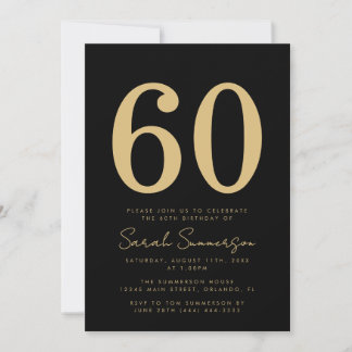 Moderne Schrift Schwarz Gold Sechzig 60. Geburtsta Einladung