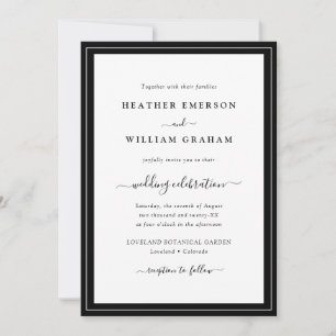 Moderne Schrift Schwarz-Weiß-Hochzeit Einladung
