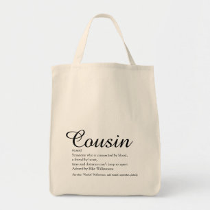 Moderne Schrift Schwarzweiß-Cousin-Definition Tragetasche