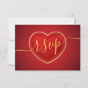 Moderne Schrift Schwarzweiß mit rotem goldenen Her RSVP Karte