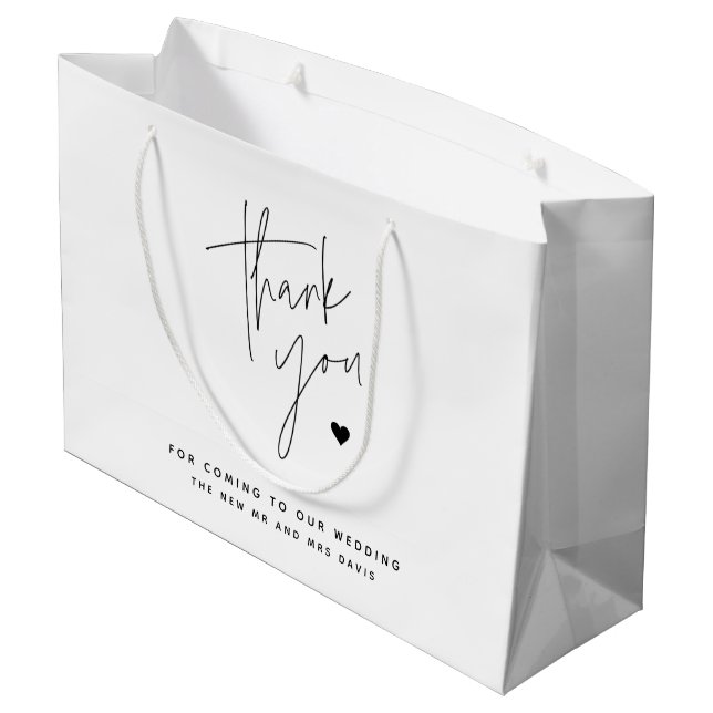 Moderne Schrift Simple Heart Hochzeit Danke  Große Geschenktüte (Rückseite Schrägansicht)