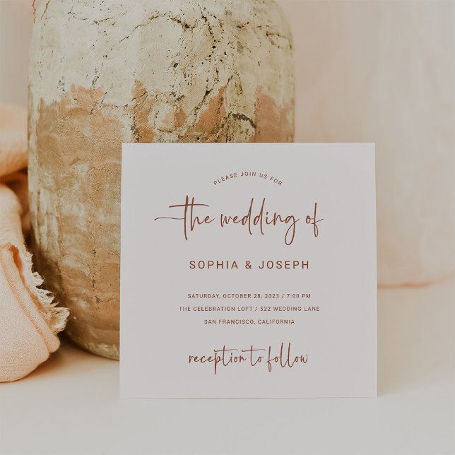 Moderne Schrift | Terracotta und Creme Wedding Einladung (Von Creator hochgeladen)