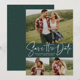 Moderne Schrift trendy drei Foto grün Save The Date