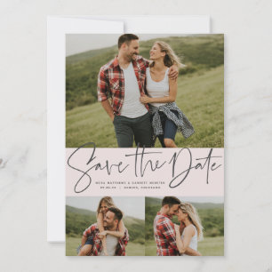Moderne Schrift trendy drei Foto Röte pink Save The Date