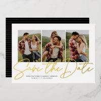 Moderne Schrift trendy drei Fotos Save-the-Date