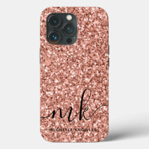 Moderne Schrift Trendy Roségold Glitter Monogramm Case-Mate iPhone Hülle