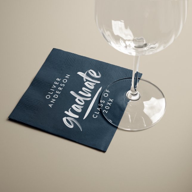 Moderne Schrift Typografie Blue Graduierungsparty Serviette (Von Creator hochgeladen)