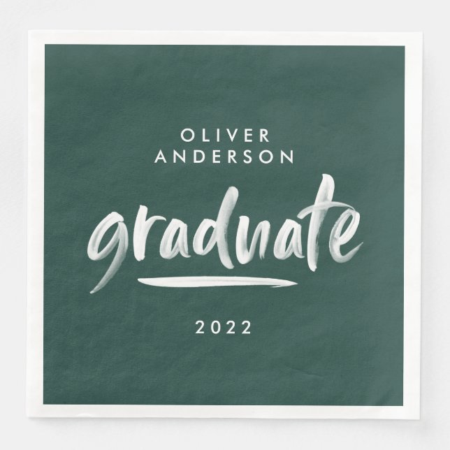 Moderne Schrift Typografie grüne Graduierungsparty Serviette (Vorderseite)