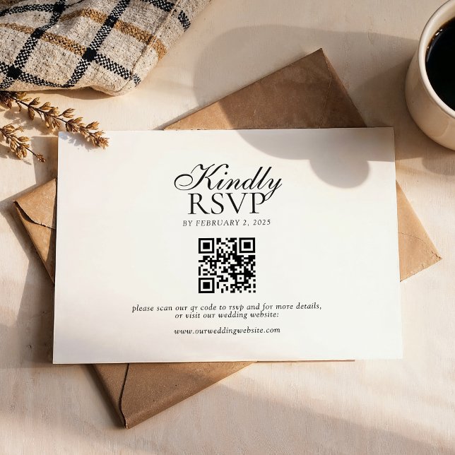 Moderne Schrift-Typografie QR-Code-Hochzeit RSVP Karte (Von Creator hochgeladen)