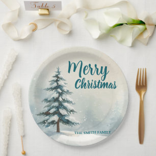 Moderne Schrift Weihnachten Xmas Winter Kiefer Bau Pappteller