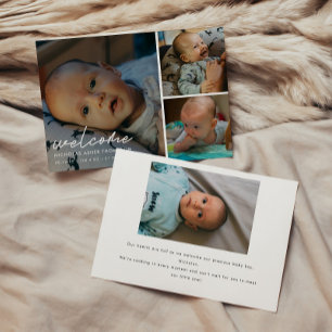 Moderne Schrift "Willkommen" 4-Foto Baby Geburt Ankündigung