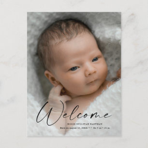 Moderne Schrift Willkommen Baby Foto Geburt Dankes Postkarte
