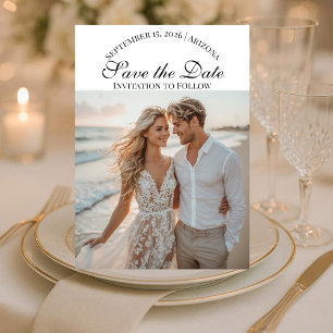 Moderne Schrift Zwei Strandfotos Ziel Hochzeit Save The Date