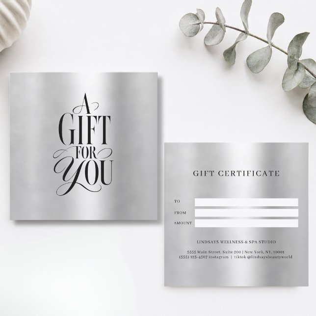 Moderne Schriftart Geschäft Geschenkgutschein (Modern Script Font Business Silver Gift Certificate)