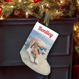 Moderne Schriftart Pet Name & Foto Cute Festlich R Kleiner Weihnachtsstrumpf