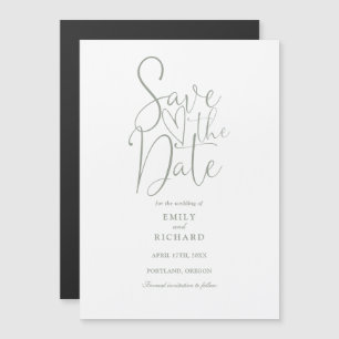 Moderne Schriftart Sage Green Hochzeit Save The Da Magneteinladung