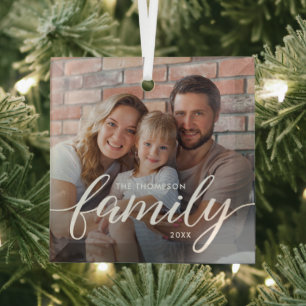 Moderne Schriftfamilien-Foto-Weihnachten Personali Ornament Aus Glas