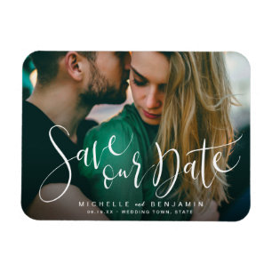 Moderne Schriftfoto-Hochzeit Termin vormerken Magnet