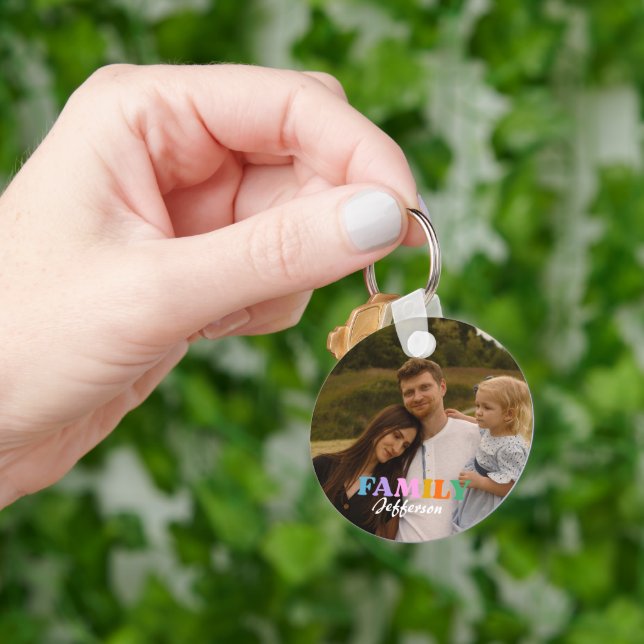 Moderne Schrifttypografie Foto-Minimalfamilie Schlüsselanhänger (Hand)