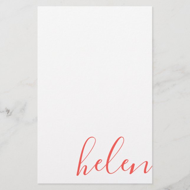 Moderne Schriftzeichen Personalisiert Coral Briefpapier (Vorderseite)