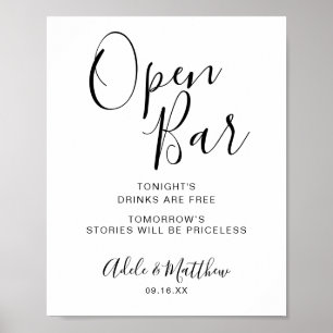Moderne Schriftzug Offene Bar Tafel Poster