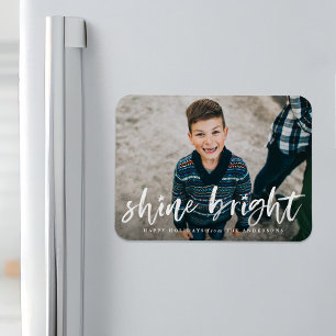 Moderne Schriftzug 'Shine Bright' Feiertagsfoto Magnet