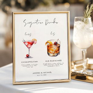 Moderne Schriftzug Signature Drinks Bar Hochzeitss Poster