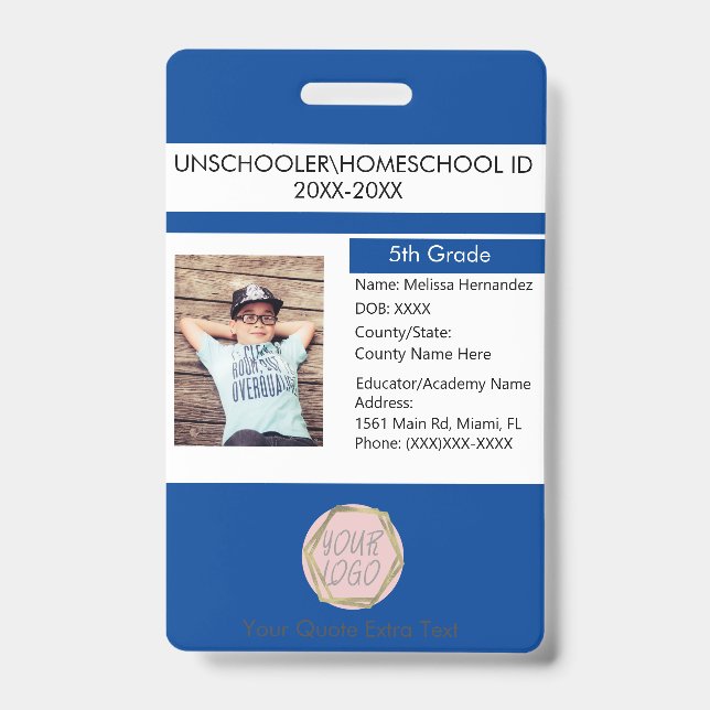 Moderne Schulbildung Unschulischer Schüler Blau Ausweis (Vorderseite)
