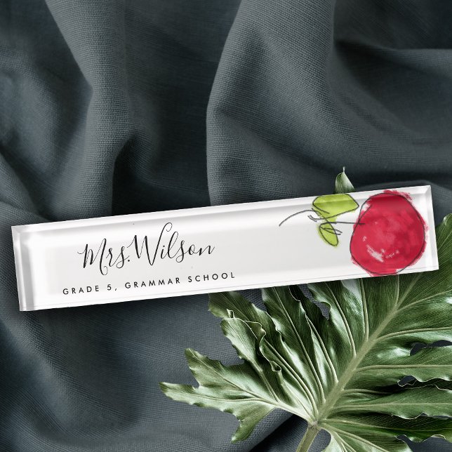 MODERNE SCHULE LEHRER ÖLPENDE HAND ZEICHNEN APPLE NAMENSPLAKETTE (Von Creator hochgeladen)