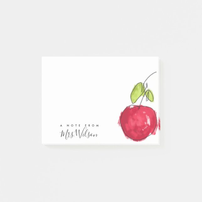 MODERNE SCHULE LEHRER ÖLPENDE HAND ZEICHNEN APPLE POST-IT KLEBEZETTEL (Vorderseite)