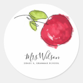 MODERNE SCHULE LEHRER ÖLPENDE HAND ZEICHNEN APPLE RUNDER AUFKLEBER