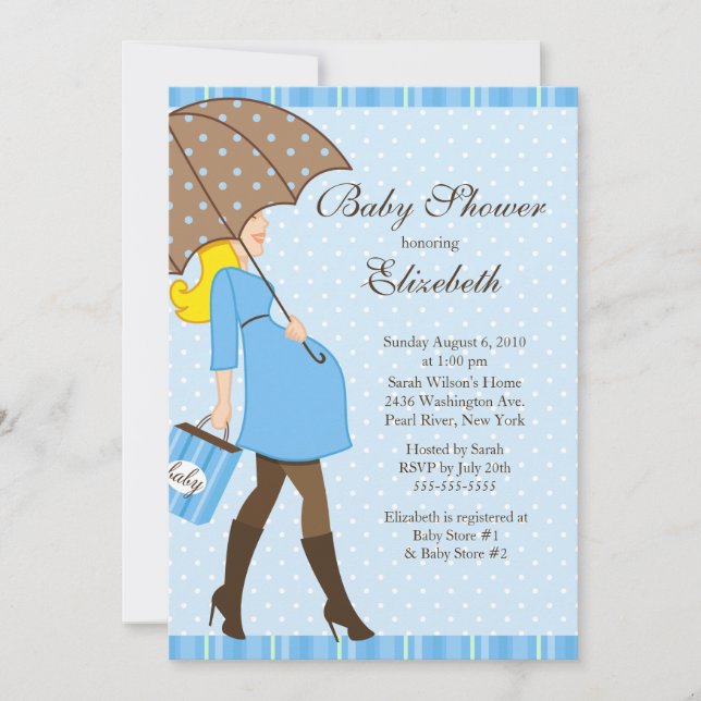 Moderne schwangere Mama-blauer Jungen-Baby-Dusche Einladung (Vorderseite)