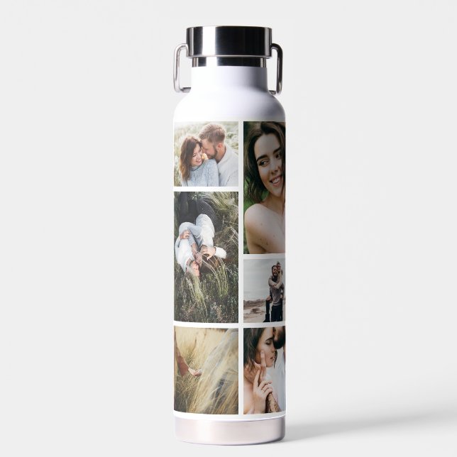 Moderne Schwarz 10 Foto personalisiert elegante Trinkflasche (Vorne)