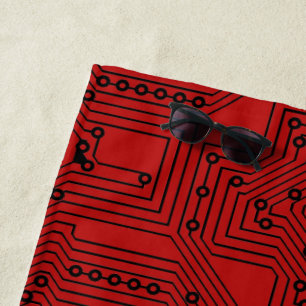 Moderne Schwarz auf dunklem rotem Computergehäuse Strandtuch