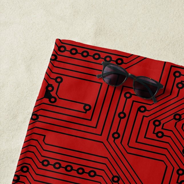 Moderne Schwarz auf dunklem rotem Computergehäuse Strandtuch (Beispiel)