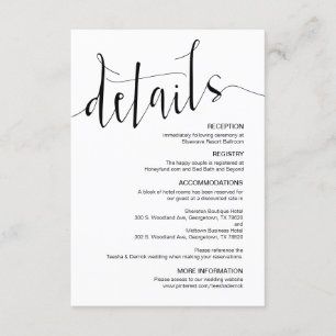 Moderne schwarz bearbeitbare Hochzeitdetails Begleitkarte