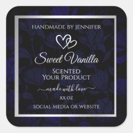 Moderne Schwarz-Blau-Flora-Produktkennzeichnungen Quadratischer Aufkleber