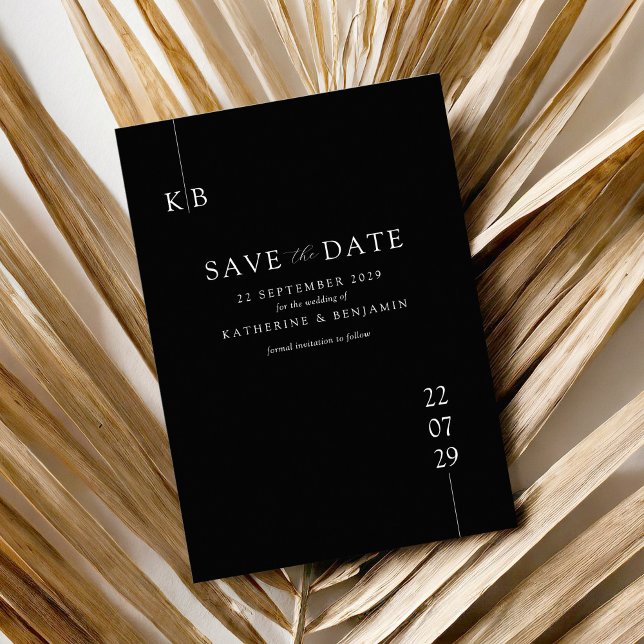 Moderne Schwarz-Elegant-Monogramm-Hochzeit Save The Date (Von Creator hochgeladen)